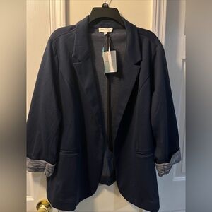 Skies Are Blue 2XL Asa Blue Textured Knit Cuffed Open Front Blazer NWT